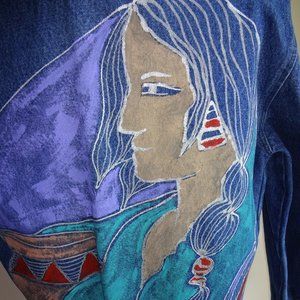 Womens Vintage Typhoons by Melissa Denim Jean Jacket S Handpainted Woman Pottery